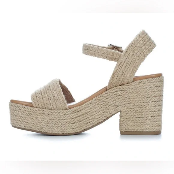 Straw raffia jute platform espadrille heeled sandal heels  side buckle open toe - Picture 4 of 7